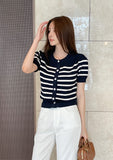 Hazel Stripe Puff Knit Cardigan