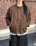 Shy Suede No-Collars Snap Button Zipper Pocket Blouson Jacket