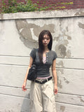 [MADE] Momin Stripe Color Matching Button Layered Slim Short Sleeve T-Shirt
