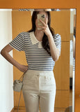 Romans Collar Color Matching Stripe Knit