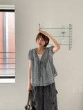 Temuk Check Frill Short Sleeve Blouse