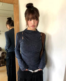 Pulha Slit Half-Neck Long Sleeve T-Shirt