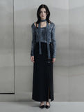 [mnem] deep slit buckle long skirt