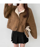 Suede Fleece Crop Jacket Mini Cross Bag Set