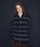 [2-WAY] Stripe Hood Knit Zip-up