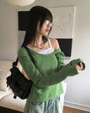 Off Shoulder Loose Fit Deep U Neck L/S T