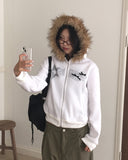 [Brushed Lining] Petol Ribbon Star Two-Way Fur Hood Zip-Up