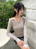 Hit Unbalanced Off-Shoulder Snap Long Sleeve T-Shirt