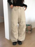 Fork Cut Snap D-Ring Cotton Wide Pants