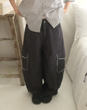 TIGLE RACE POCKET CARGO WIDE COTTON PANTS