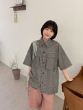 [unisex] Silky String Big Pocket Check Over Shirt