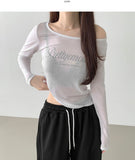 Print Lettering See-through Long Sleeve T-shirt