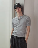 Logan Ribbed Muscle Fit Henley Neck Short Sleeve T-shirt