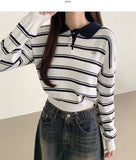 Color Matching Hem Banding Stripe Long Sleeve Knit