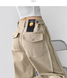 2way Cotton Snap Button Folding Waist Adjustment Mega Wide Fit Cotton Pants