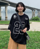 [unisex] Hirom Mesh Sporty Lettering Over Short Sleeve Tee