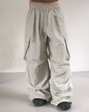 Bakin Nylon Cargo Two-Way Banding Long Wide Jogger Pants