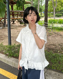 Seputte Shirring Frill Short Sleeve Blouse