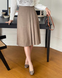 All-Grit Check Unbalanced Pleated Banding Skirt
