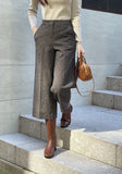 Shuk Herringbone Banding Brushed Wide Crop Slacks Pants