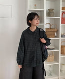 [BAONHAUS] Malbon Check Shirring Collar Blouse