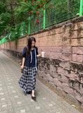 [BAONHAUS] Chemini Check Unbalance Long Skirt