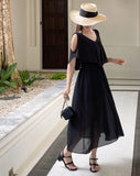 Randa Frill Off Shoulder Banding Long One Piece