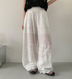 Nibont Summer Embroidery Punching Banding Wide Pants
