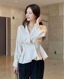 Annie V-neck Collar Double Wrap Jacket Blouse