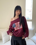 Murhit American Flag Printing One-Off Shoulder Long Sleeve Sweatshirt