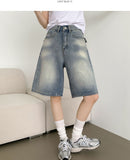 Back Pocket Washing Bermuda A-Line Knee Length Denim Shorts