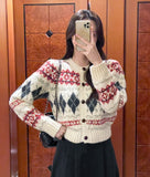 Cren Argyle Puff Knit Cardigan