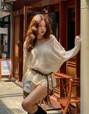 [Cup sleeveless + Belt set] Summer Bohemian Net Knit Set