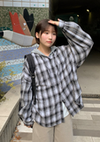 Yuuki color matching hood check shirt