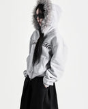 Raccoon Fur Letter Hood Zip-Up