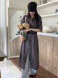 Rest Shirt Pocket Split Long Short Sleeve One Piece