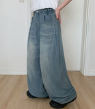 Masaru Summer Banding Wide Balloon Washing Denim Pants