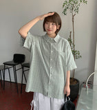 [Unisex] Tevin Check Seersucker Short Sleeve Over Shirt