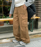 Sren Pintuck Cotton Cargo Wide Pants