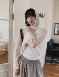 Layered see-through knit hoodie