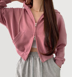 Two-Way Zipper Balloon Crop Hood Zip-Up
