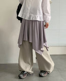 Lunans Stripe Unbalance Shirring Banding Skirt