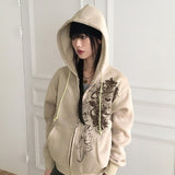 [Lining Brushed] Y2K Printed Hooded Zip-Up