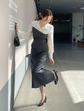 Rona H-line Slit Long Skirt (Belt set)