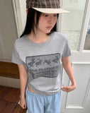 Puring Rabbit Lace Print Short Sleeve T-Shirt