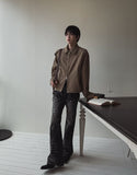 Groove cat-washed rivet flare denim pants