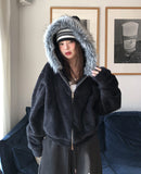 Fame Fleece Raccoon Fur Hooded Zip-Up