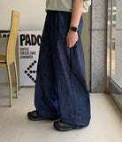 Taise banding raw wide denim pants