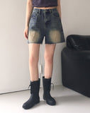 Frit Washing Short Denim Shorts