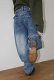 BACK BUCKLE WASHED DENIM
